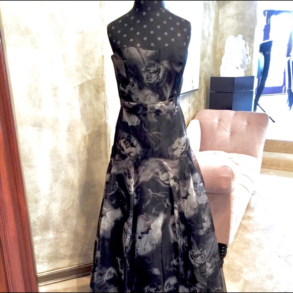 Misha Nonoo Black/Gray Faded Rose Long Gown